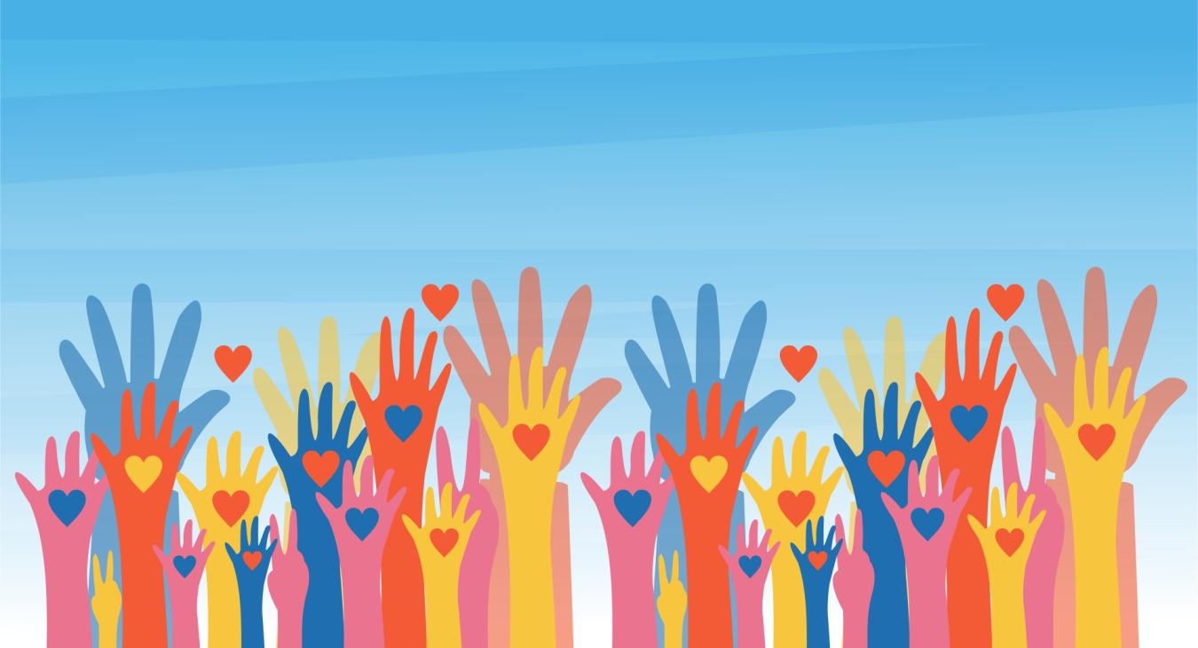 Image showing a group of raised hands.