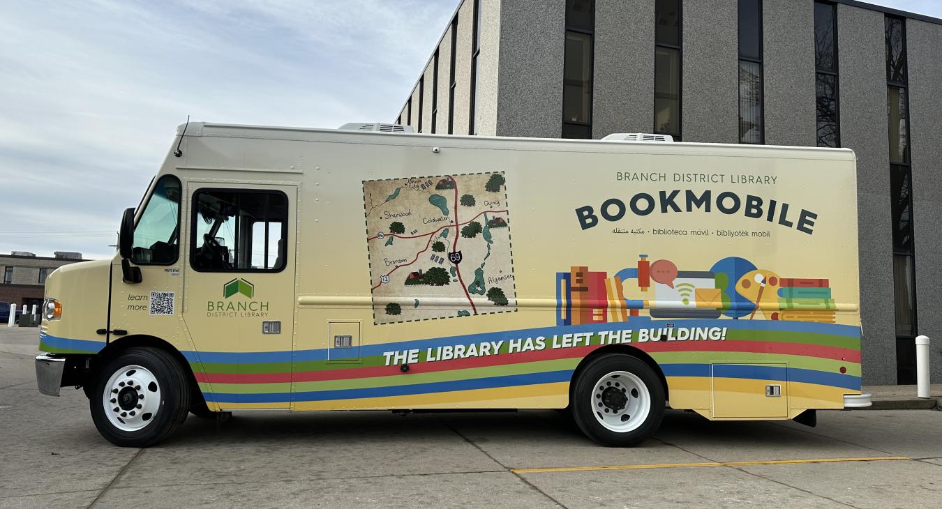 The bookmobile arriving at BDL-Coldwater.