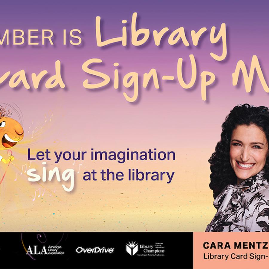 Image of 2 sisters with the words September is Library Card Sign-Up Month